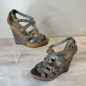 ELLE Elhamlingrey Peep Toe Strappy Wedge Platform Grey Sandals Heels Size 6